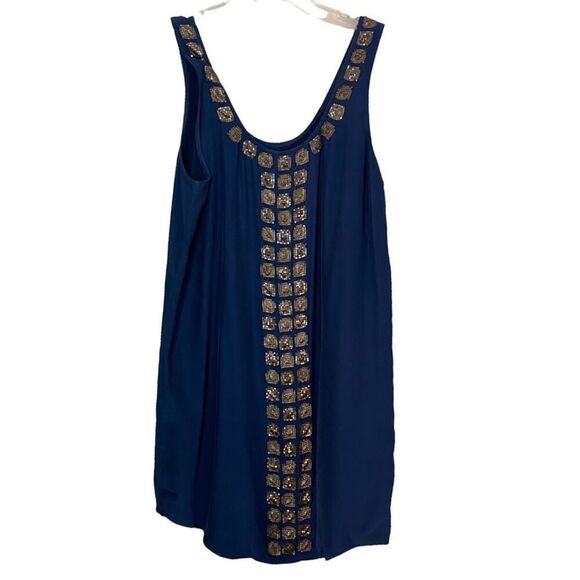 Haute Hippie 100% Silk Blue Dress with Gold Embellishments-Size Small - Picture 4 of 8